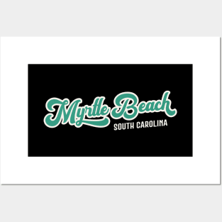 Myrtle Beach South Carolina - Vintage Teal Script Posters and Art